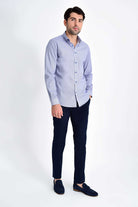 Slim Fit Long Sleeve Printed 100% Cotton Navy Casual Shirt