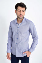 Slim Fit Long Sleeve Printed 100% Cotton Navy Casual Shirt