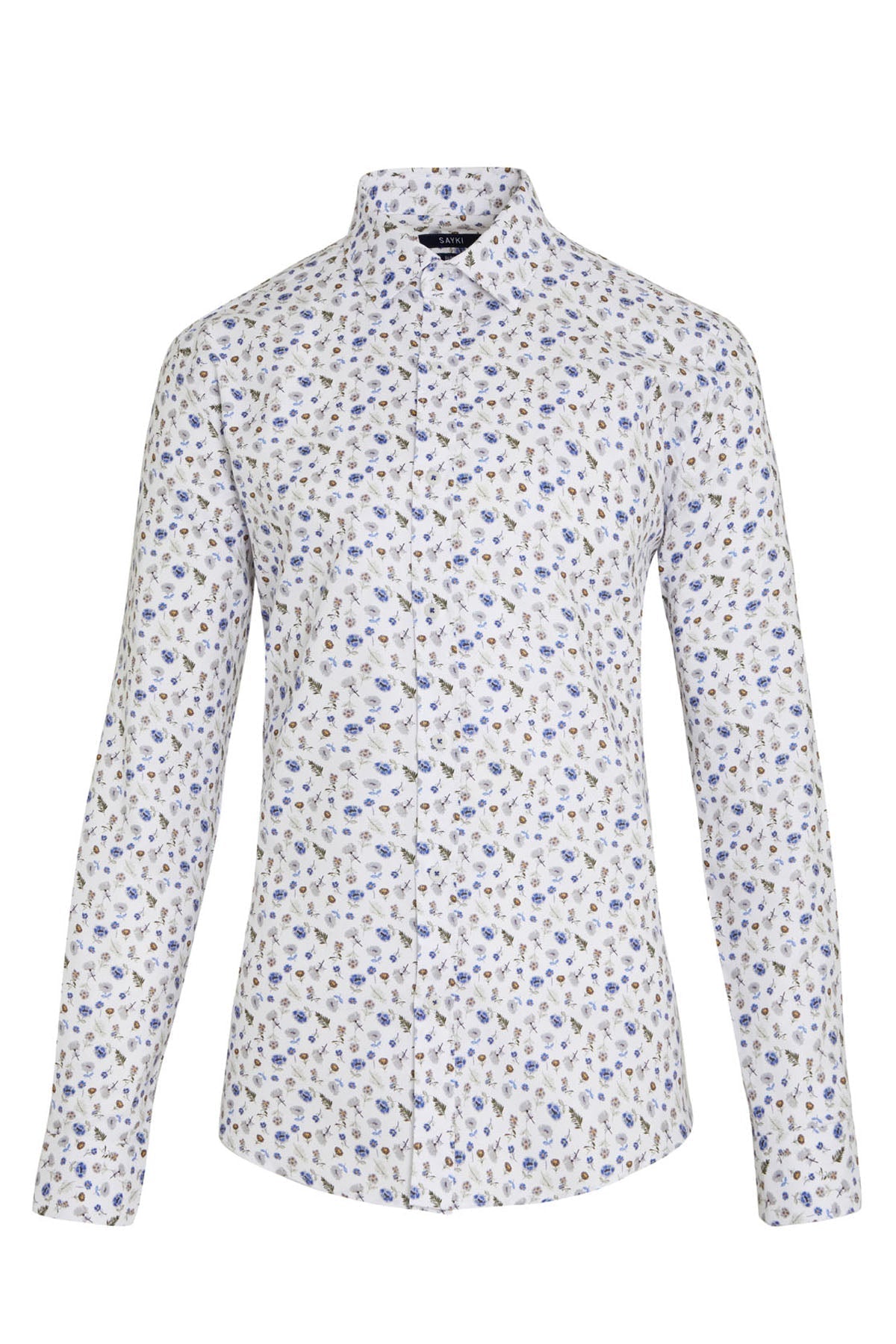 Slim Fit Long Sleeve Printed 100% Cotton White Casual Shirt