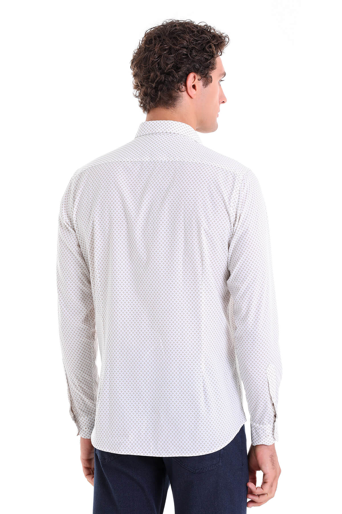 Slim Fit Long Sleeve Printed Cotton Beige Casual Shirt - MIB