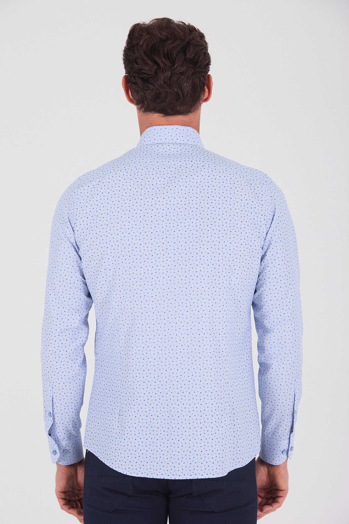 Slim Fit Long Sleeve Printed Cotton Blend Blue Casual Shirt