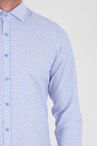 Slim Fit Long Sleeve Printed Cotton Blend Blue Casual Shirt