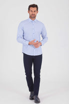 Slim Fit Long Sleeve Printed Cotton Blend Blue Casual Shirt