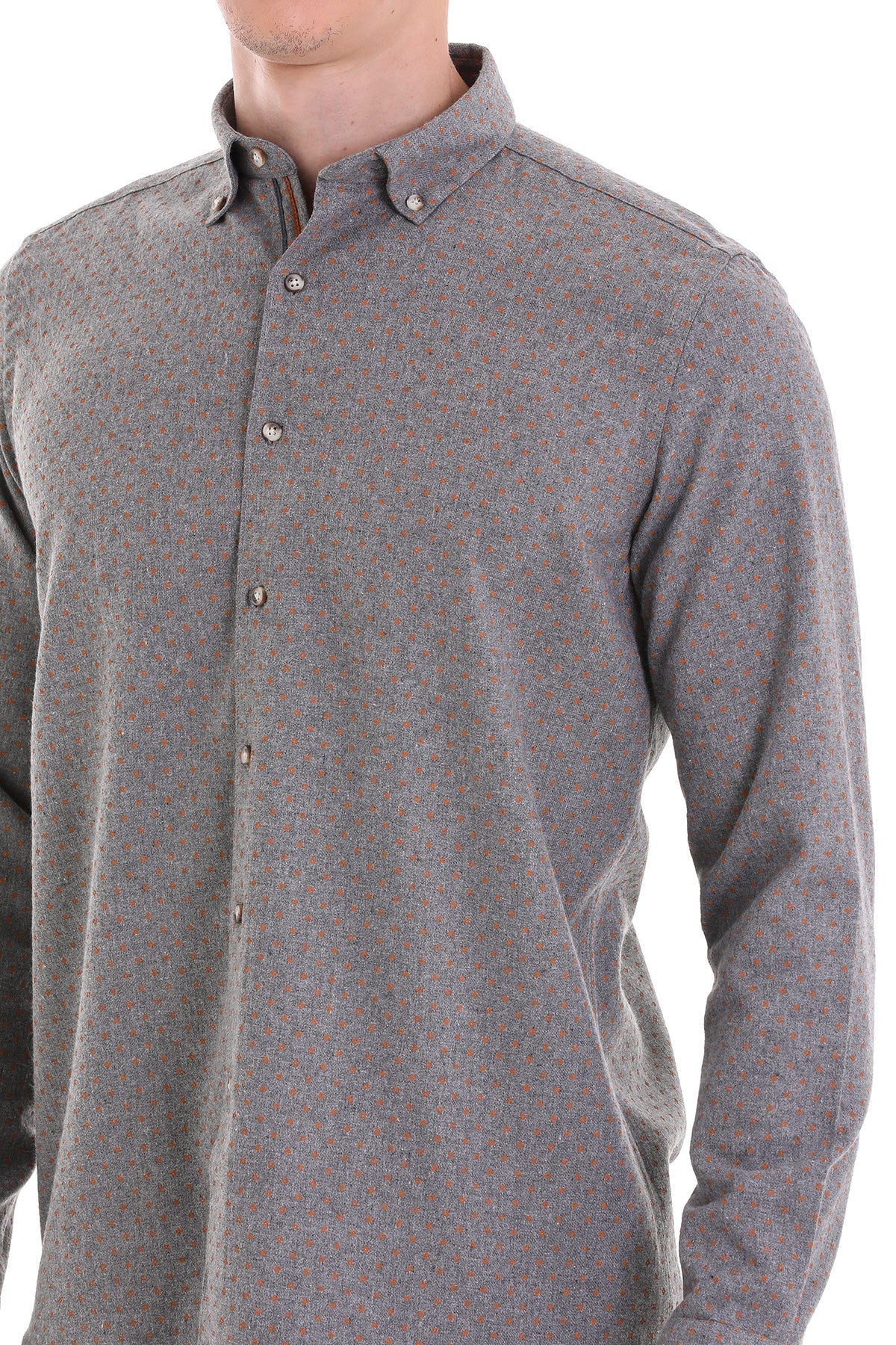 Slim Fit Long Sleeve Printed Cotton Blend Casual Shirt Gray