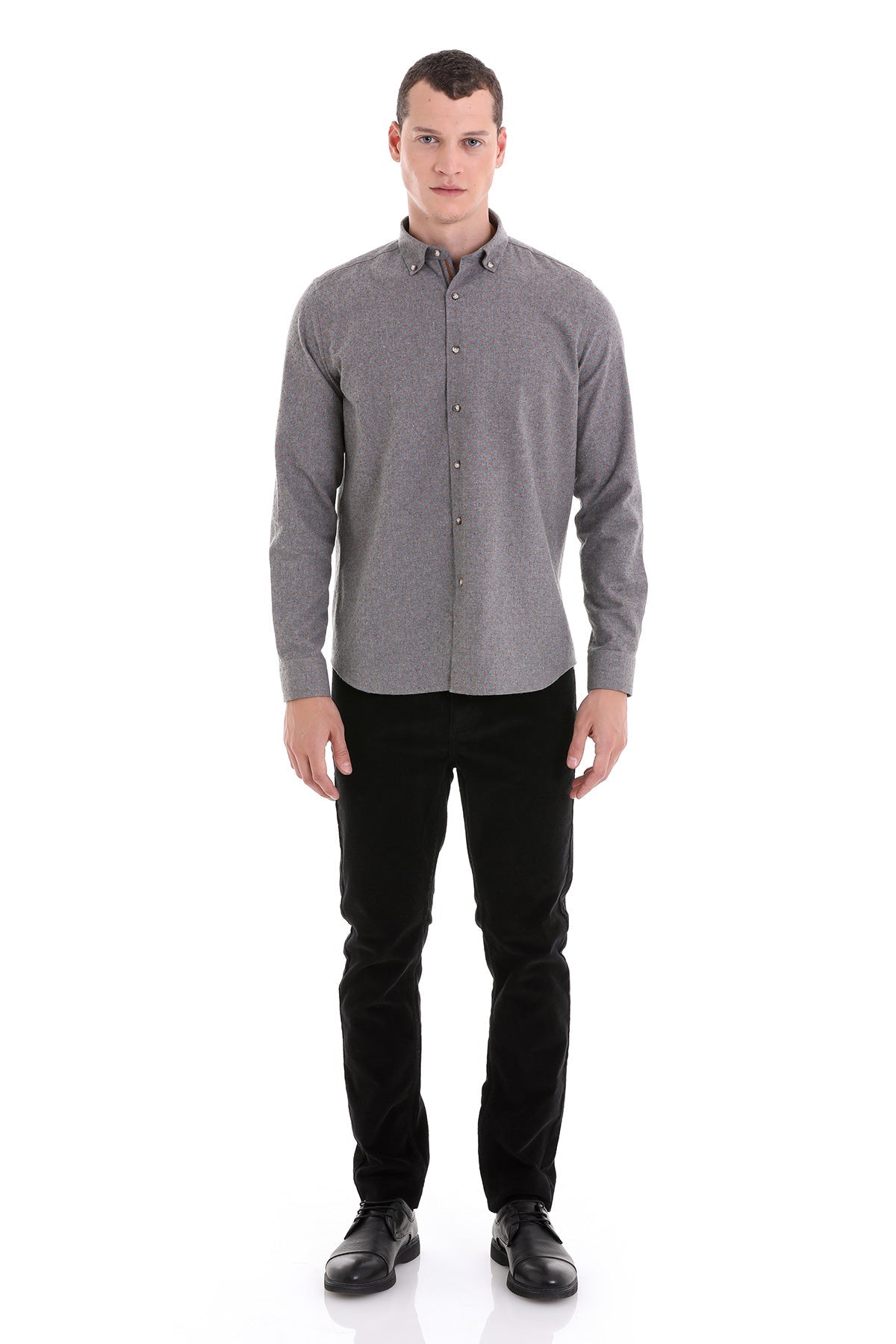 Slim Fit Long Sleeve Printed Cotton Blend Casual Shirt Gray