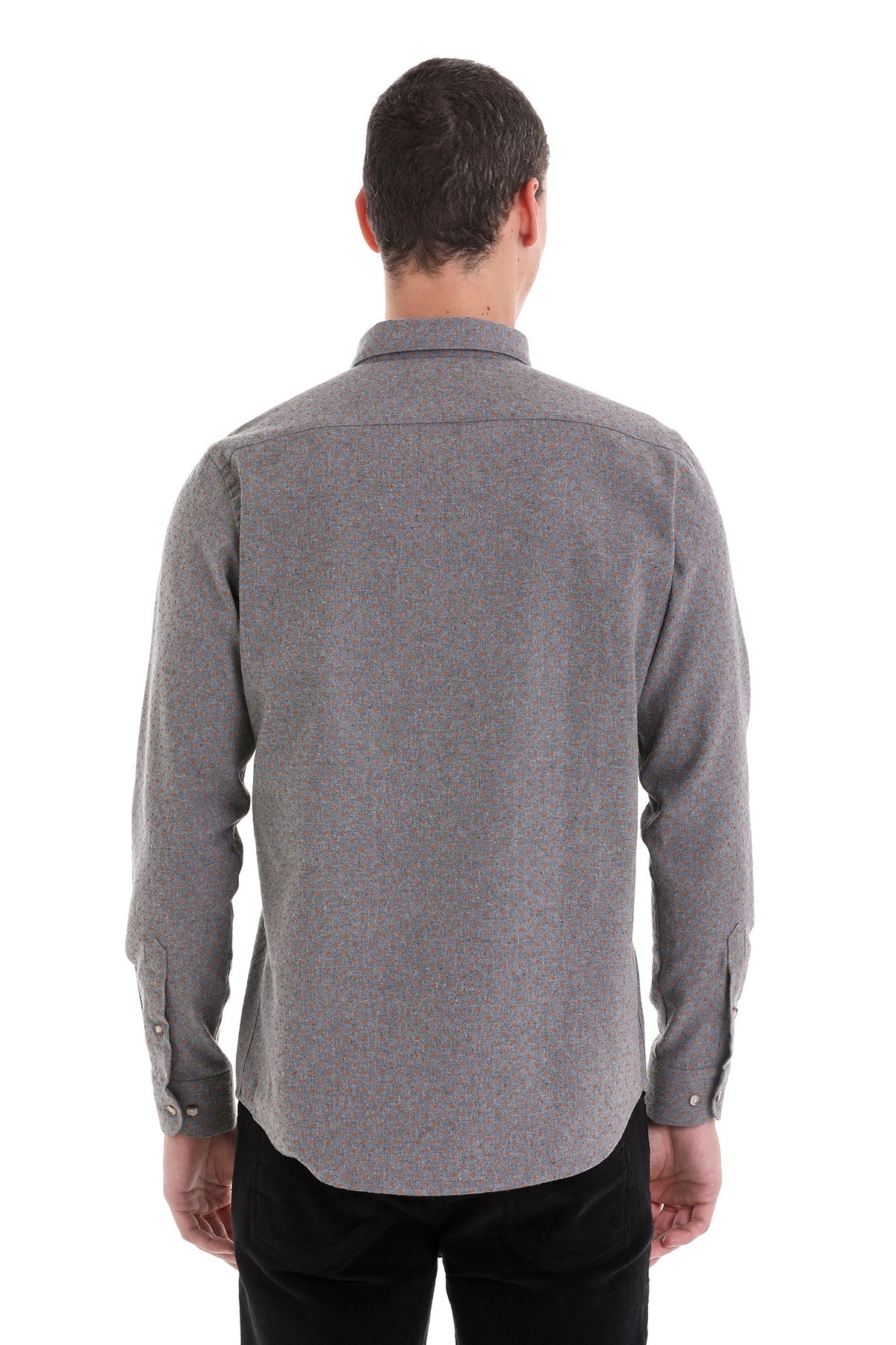 Slim Fit Long Sleeve Printed Cotton Blend Casual Shirt Gray