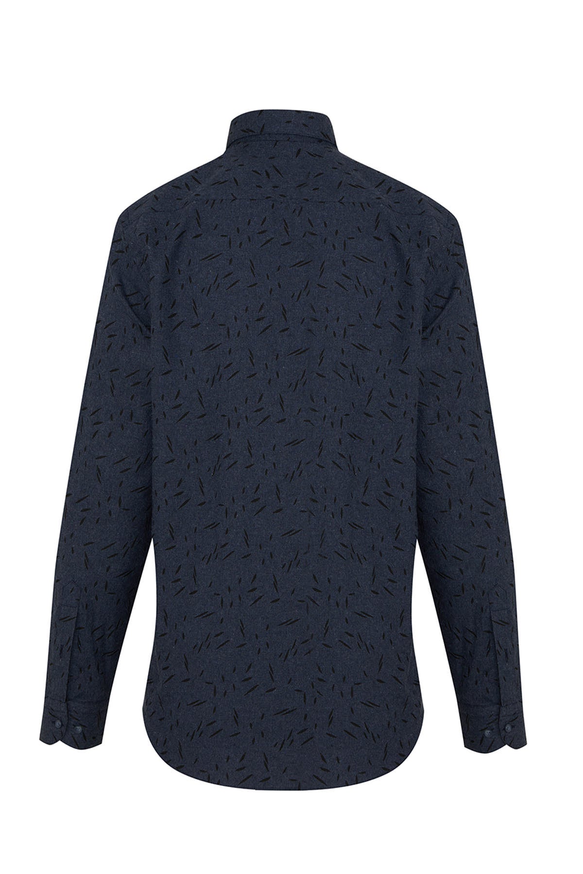 Slim Fit Long Sleeve Printed Cotton Blend Casual Shirt Navy