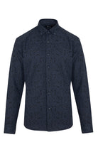 Slim Fit Long Sleeve Printed Cotton Blend Casual Shirt Navy