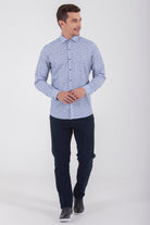 Slim Fit Long Sleeve Printed Cotton Blend Dress Shirt Navy