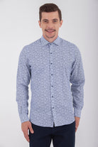 Slim Fit Long Sleeve Printed Cotton Blend Dress Shirt Navy