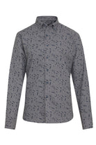 Slim Fit Long Sleeve Printed Cotton Blend Gray Casual Shirt