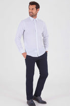 Slim Fit Long Sleeve Printed Cotton Blend Navy Casual Shirt