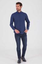 Slim Fit Long Sleeve Printed Cotton Blend Navy Dress Shirt