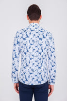 Slim Fit Long Sleeve Printed Cotton Blue Casual Shirt - MIB