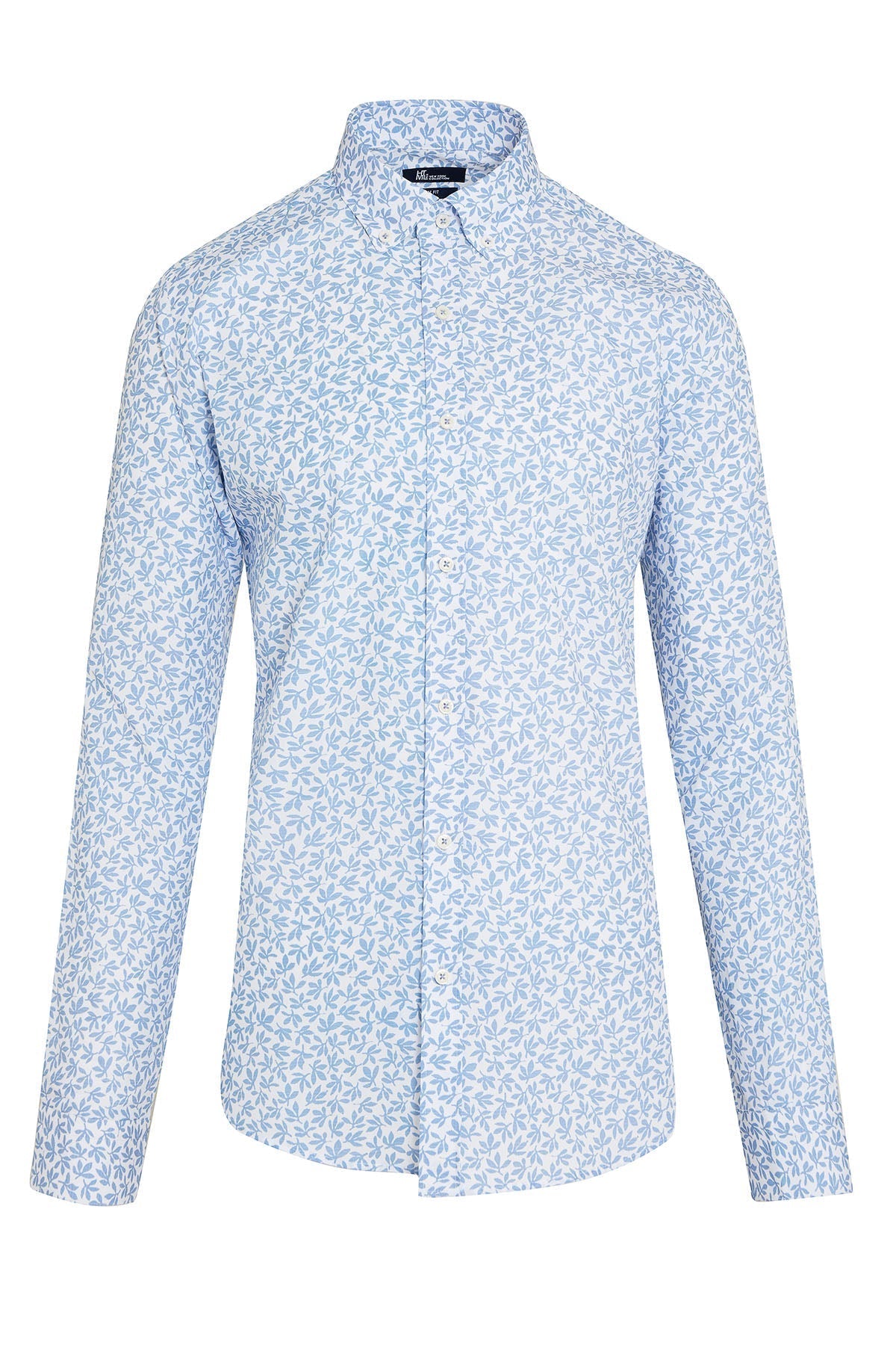 Slim Fit Long Sleeve Printed Cotton Blue Floral Casual