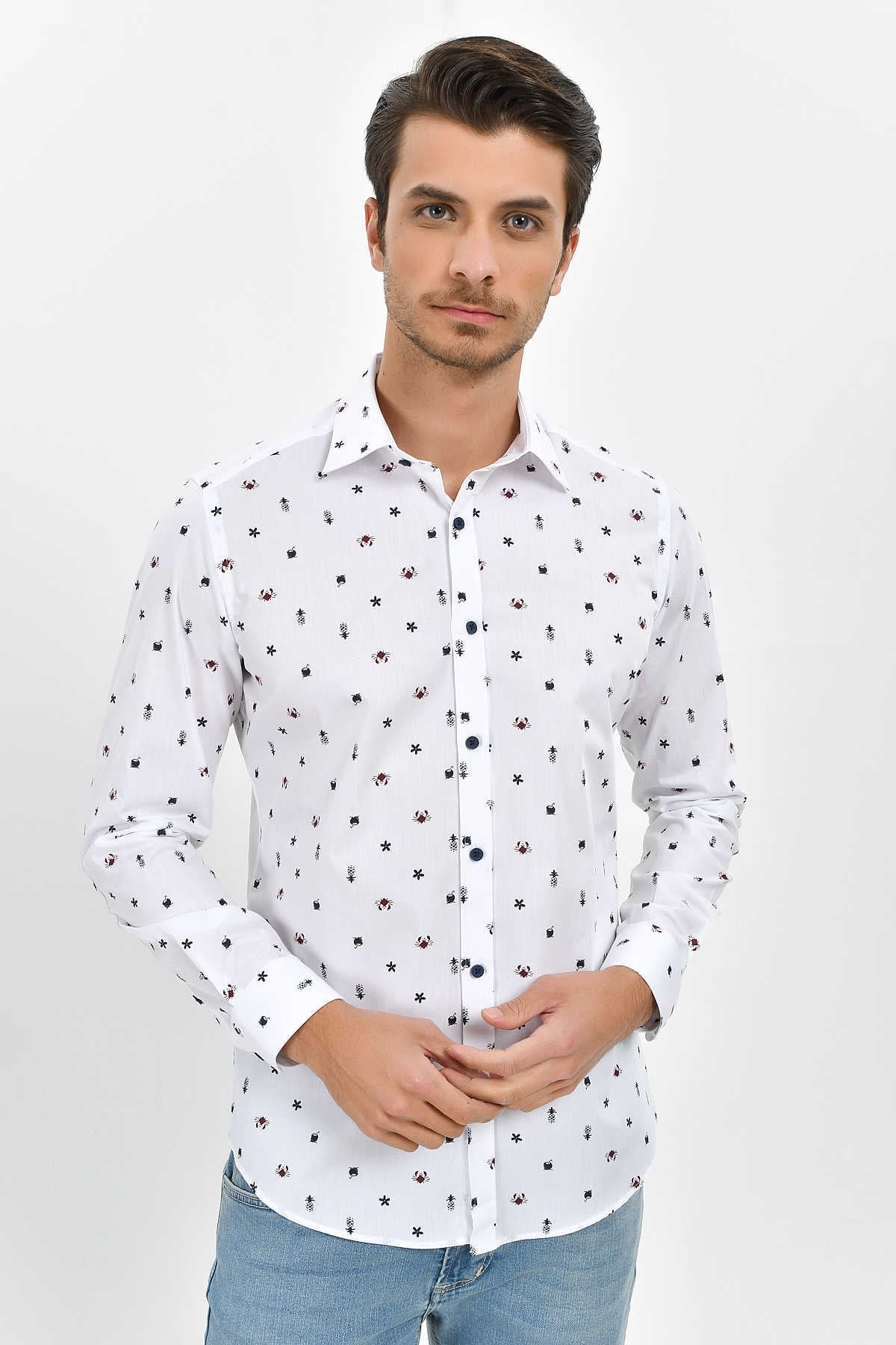 Slim Fit Long Sleeve Printed Cotton Casual Shirt - MIB