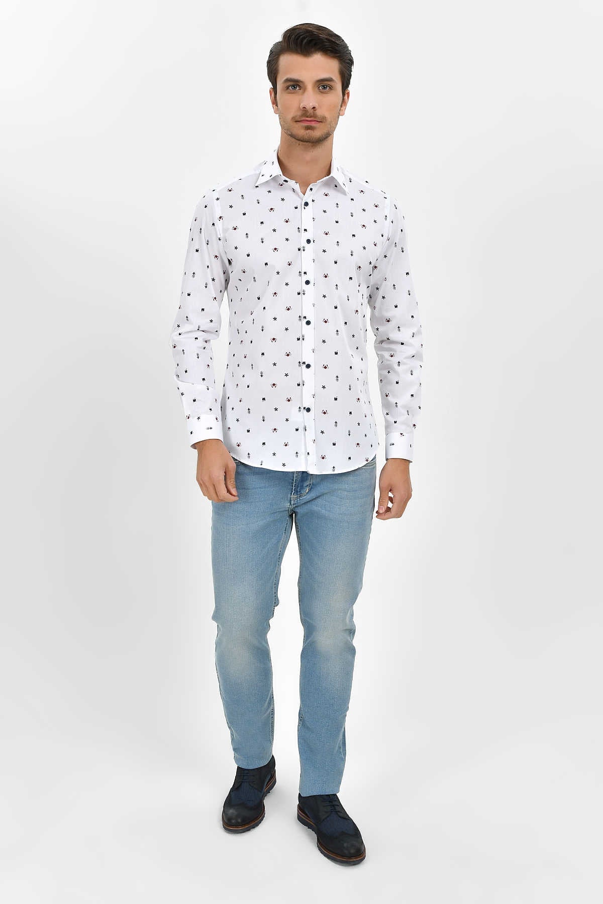 Slim Fit Long Sleeve Printed Cotton Casual Shirt - MIB