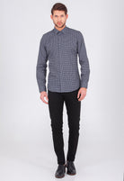 Slim Fit Long Sleeve Printed Cotton Casual Shirt Black B.2