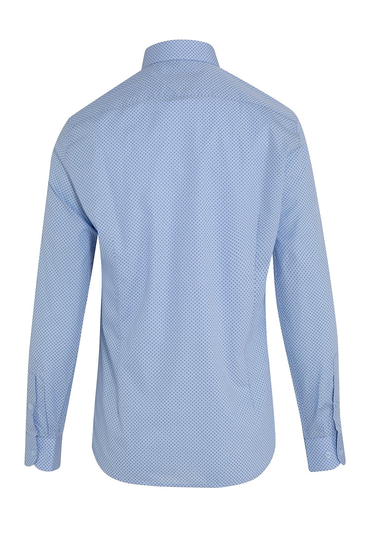 Slim Fit Long Sleeve Printed Cotton Casual Shirt Blue B3