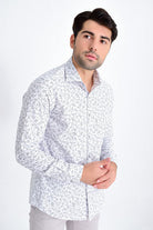 Slim Fit Long Sleeve Printed Cotton Casual Shirt Gray B.1