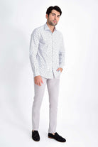 Slim Fit Long Sleeve Printed Cotton Casual Shirt Gray B.1