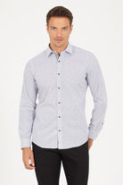 Slim Fit Long Sleeve Printed Cotton Casual Shirt Gray B.