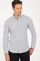 Slim Fit Long Sleeve Printed Cotton Casual Shirt Gray B.