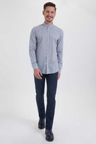 Slim Fit Long Sleeve Printed Cotton Casual Shirt Navy B.