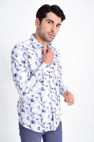 Slim Fit Long Sleeve Printed Cotton Casual Shirt Navy B4