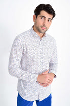 Slim Fit Long Sleeve Printed Cotton Casual Shirt Pink B1