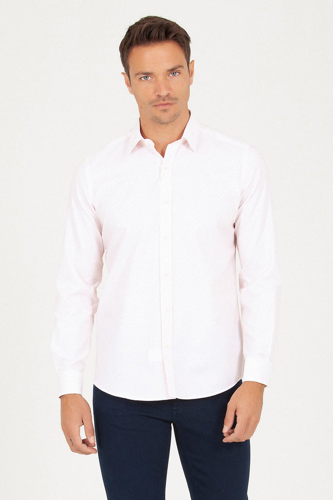 Slim Fit Long Sleeve Printed Cotton Casual Shirt Salmon B.