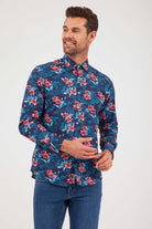 Slim Fit Long Sleeve Printed Cotton Floral Navy Casual