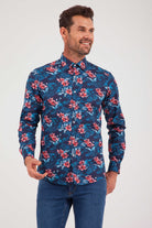 Slim Fit Long Sleeve Printed Cotton Floral Navy Casual