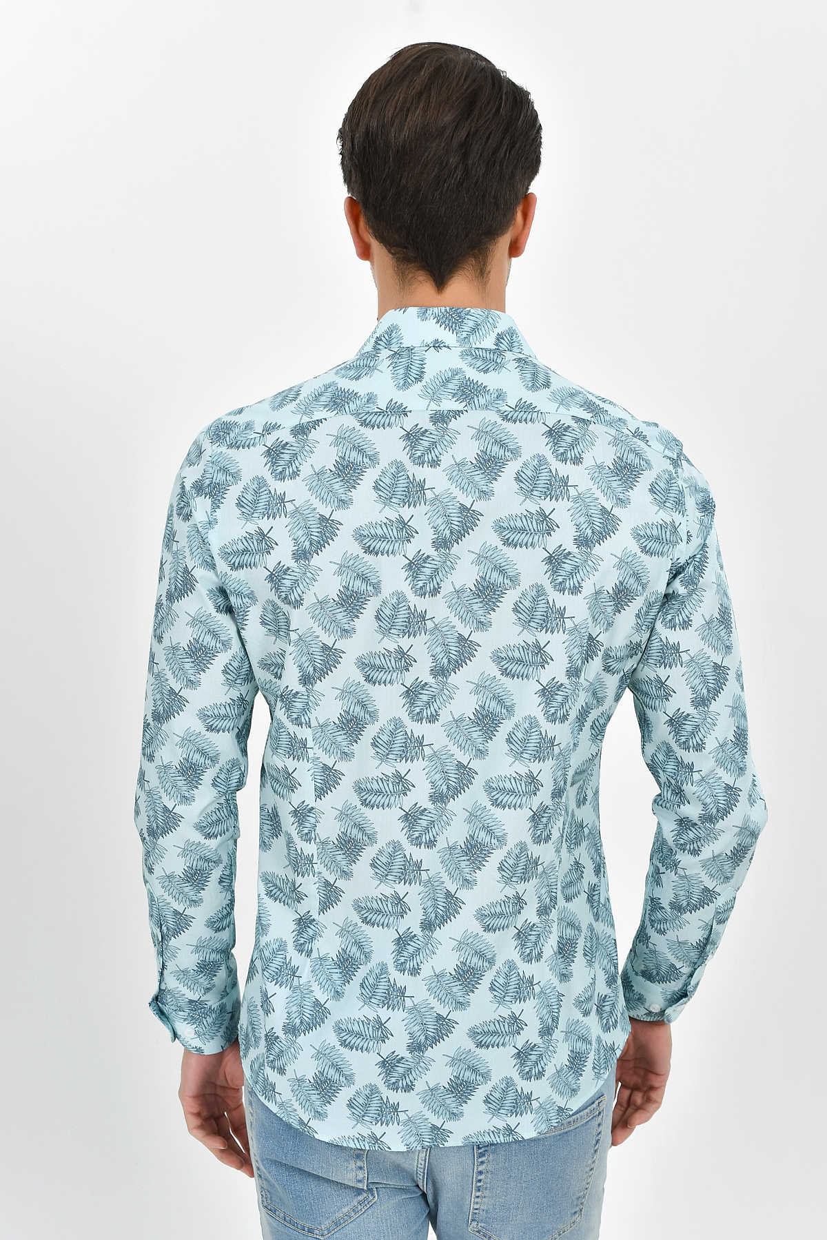 Slim Fit Long Sleeve Printed Cotton Mint Casual Shirt - MIB