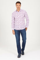 Slim Fit Long Sleeve Printed Cotton Purple Casual Shirt