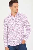 Slim Fit Long Sleeve Printed Cotton Purple Casual Shirt