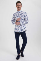 Slim Fit Long Sleeve Printed Cotton White Casual Shirt - MIB