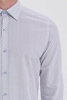 Slim Fit Long Sleeve Printed Cotton White Dress Shirt - MIB