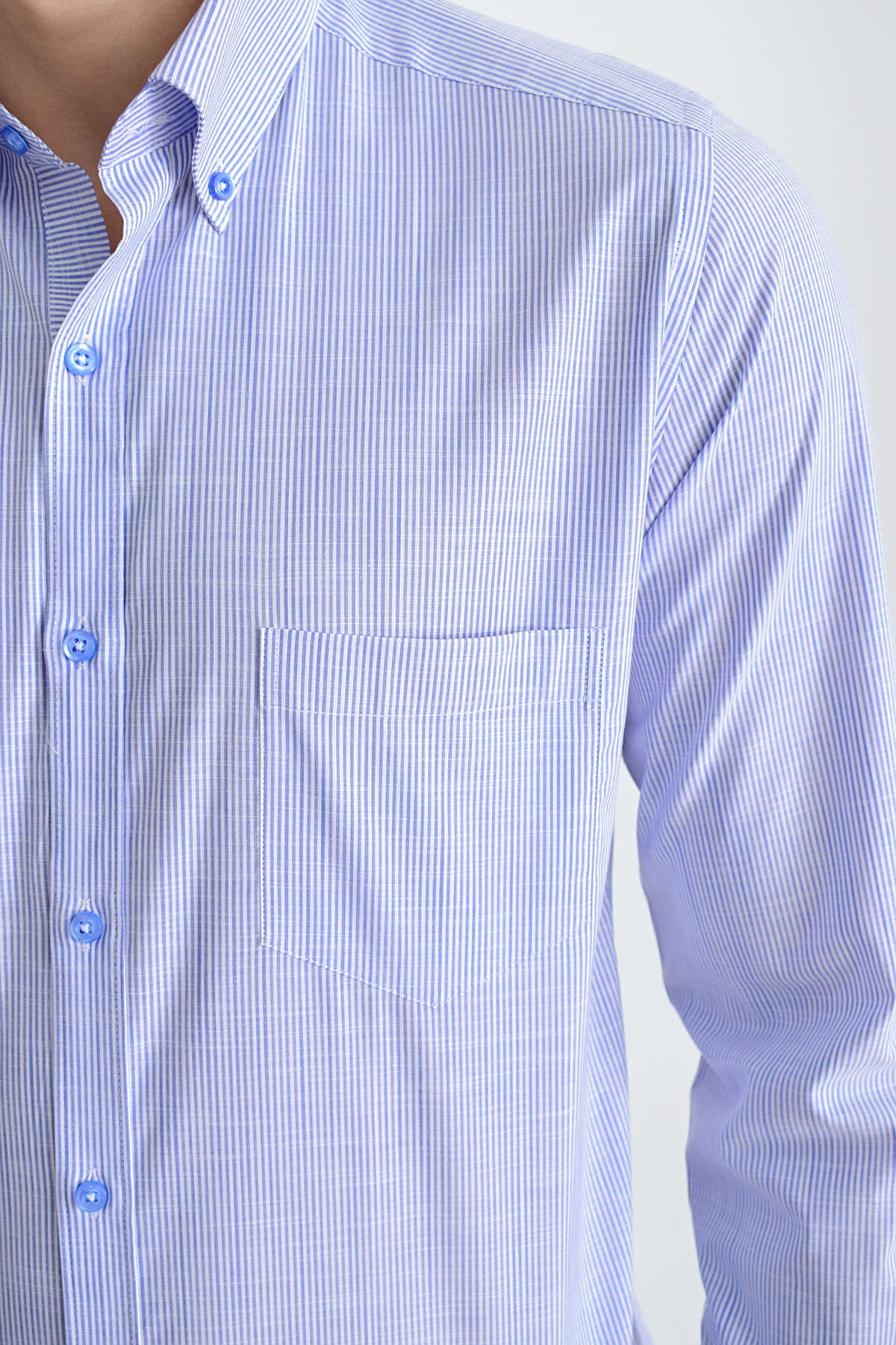 Slim Fit Long Sleeve Striped Cotton Blend Blue Casual Shirt