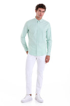 Slim Fit Long Sleeve Striped Cotton Blend Green Casual