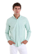 Slim Fit Long Sleeve Striped Cotton Blend Green Casual