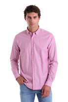 Slim Fit Long Sleeve Striped Cotton Blend Pink Casual Shirt