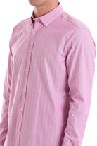 Slim Fit Long Sleeve Striped Cotton Blend Pink Casual Shirt