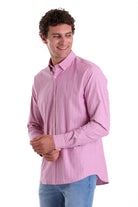 Slim Fit Long Sleeve Striped Cotton Blend Pink Casual Shirt