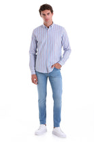 Slim Fit Long Sleeve Striped Cotton Blend Red Casual Shirt