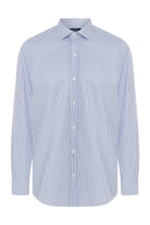 Slim Fit Long Sleeve Striped Cotton Blue Dress Shirt - MIB