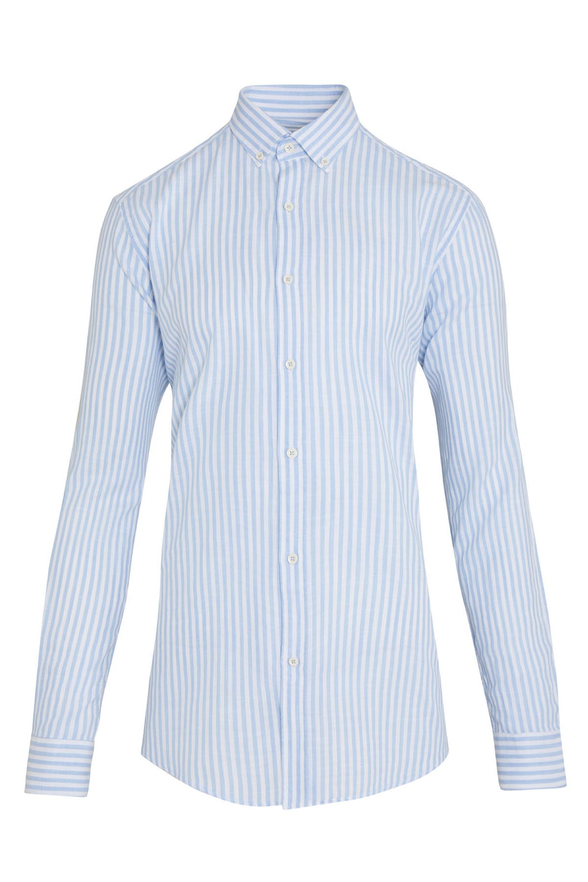 Slim Fit Long Sleeve Striped Cotton Casual Shirt Light Blue