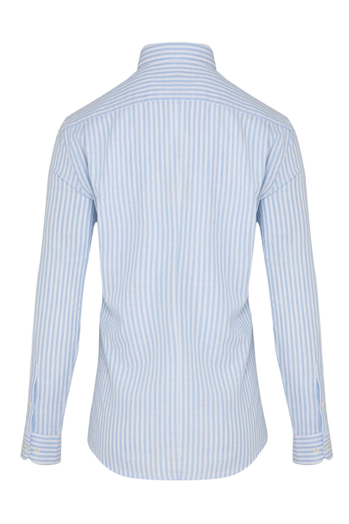 Slim Fit Long Sleeve Striped Cotton Casual Shirt Light Blue