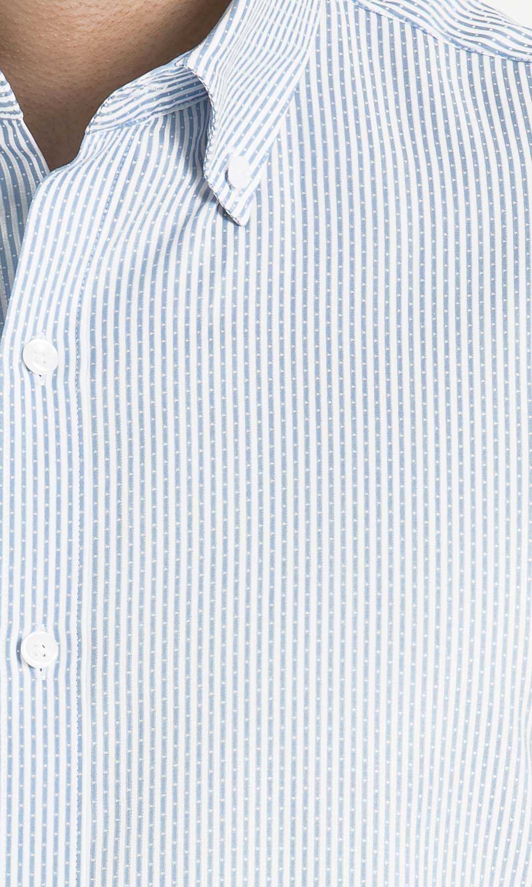 Slim Fit Long Sleeve Striped Cotton Dress Shirt Blue C - MIB