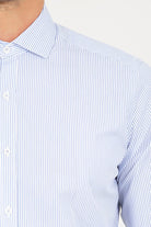 Slim Fit Long Sleeve Striped Cotton Navy Dress Shirt - MIB